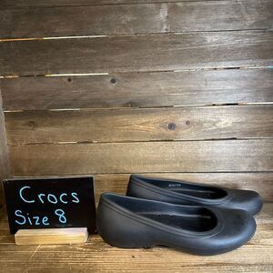 Womens Crocs At Work Non Slip Black Casual Ballet Flats Shoes‎ Size 8 M GUC
